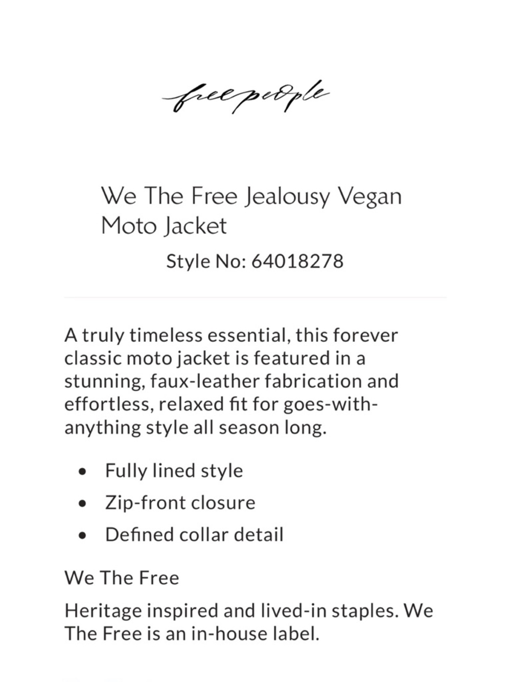 We The Free Jealousy Vegan Moto Jacket with Silver Hardware - Picture 6 of 7